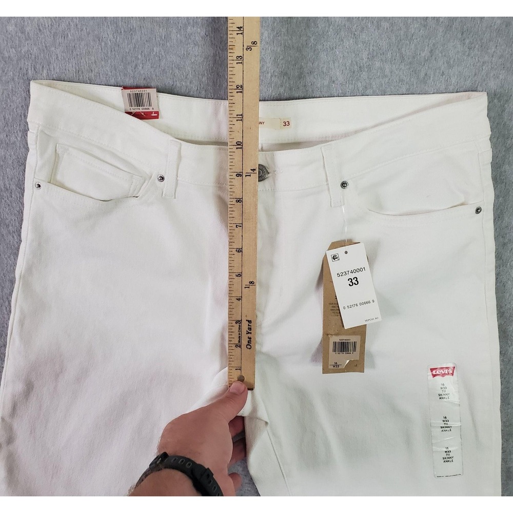 Levis 711 Ankle Skinny Jeans Womens 16 W33 White Lace Up Hem Raw Crop Stretch - Picture 11 of 16